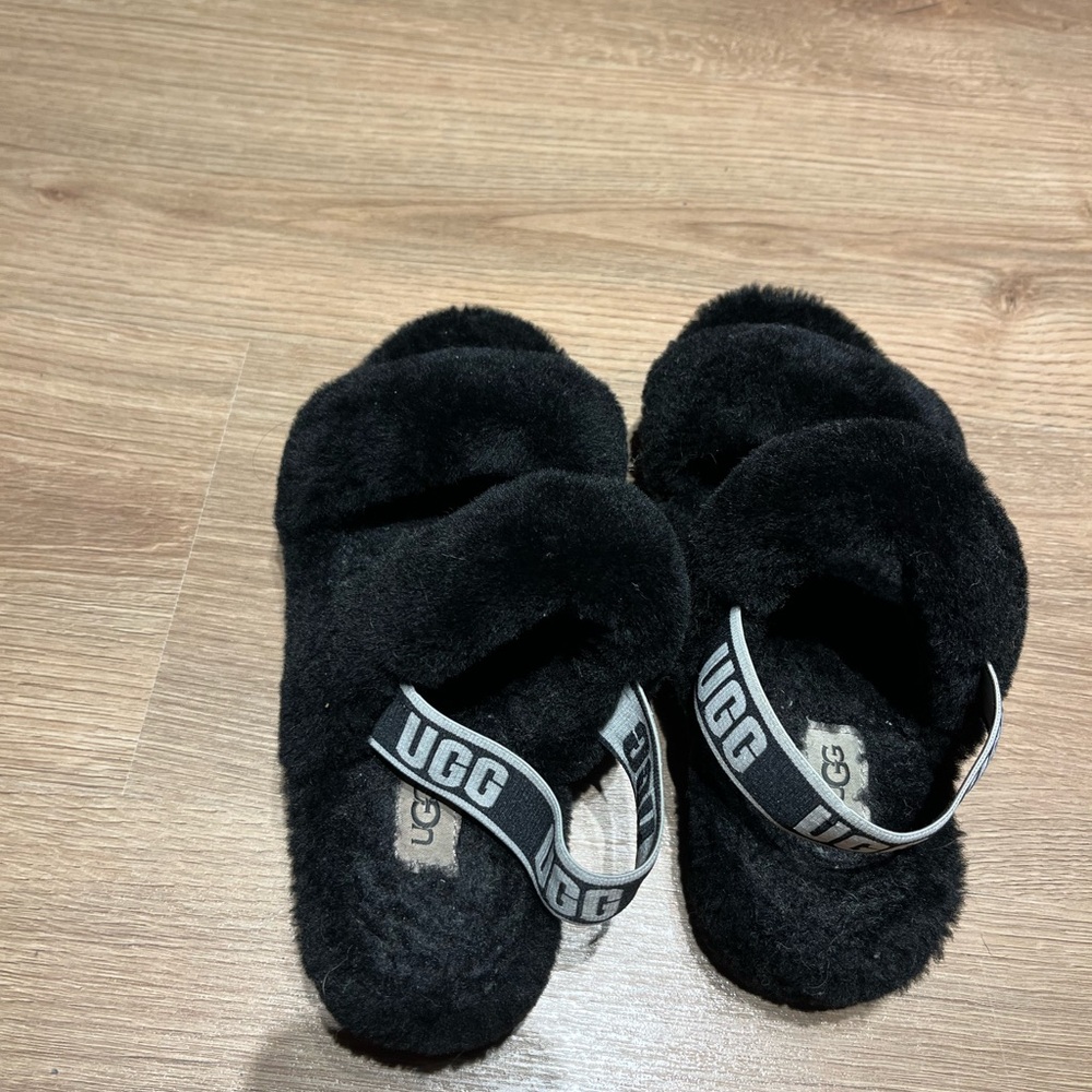 UGG Black Fluffy Sandals